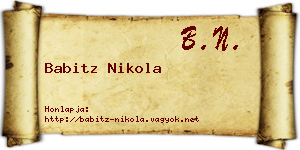 Babitz Nikola névjegykártya